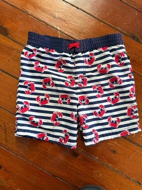 healthtex Navy & White Striped Swim Shorts with Red Crab Print